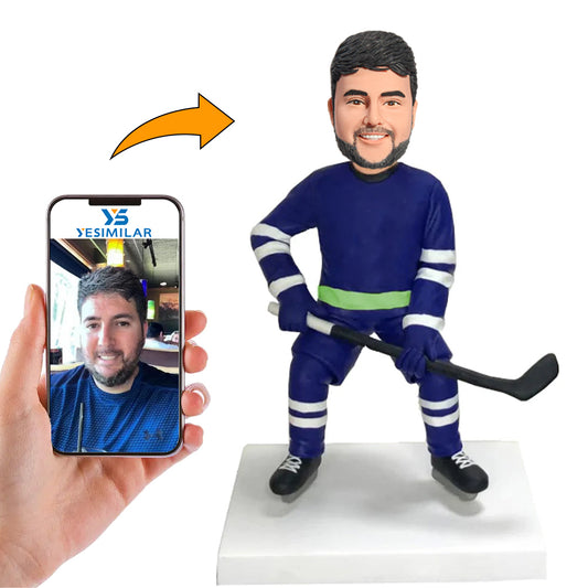 Blue Suit Male Hockey Player Custom Bobbleheads Personalized Figure