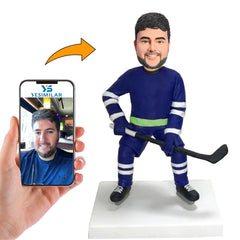 Blue Suit Male Hockey Player Custom Bobbleheads Personalized Figure