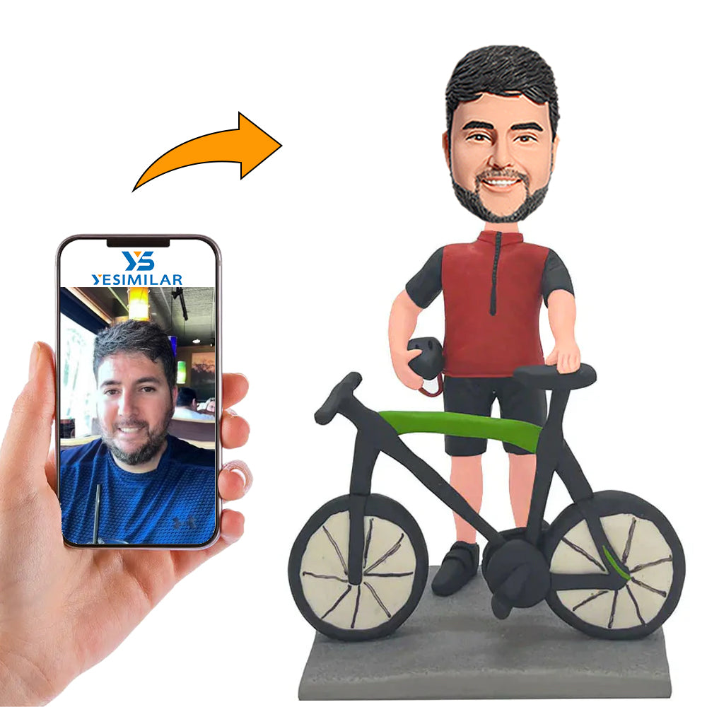 Male Cyclist with Hat Custom Bobbleheads