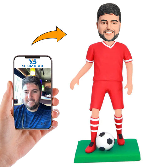 Red Suit Soccer Player Custom Bobbleheads Gifts