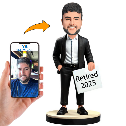 Male Holding Retirement 2025 Sign Custom Bobbleheads