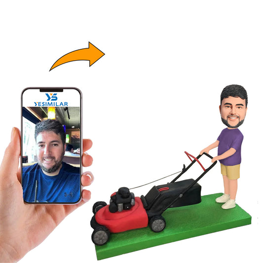 Worker Pushing Lawn Mower Custom Bobbleheads
