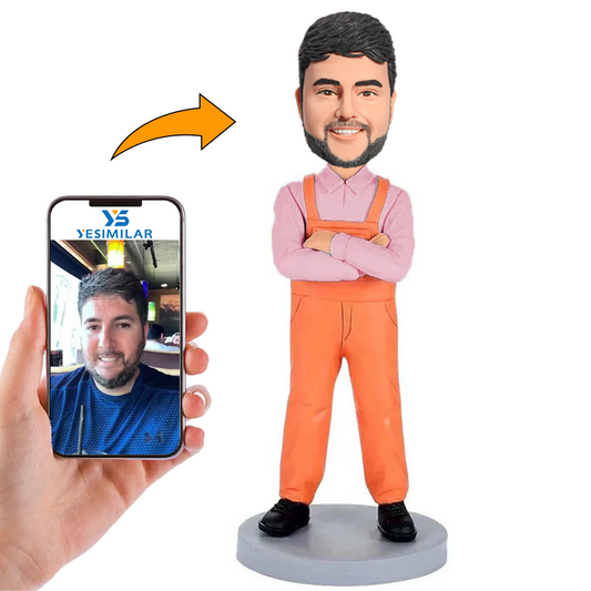 Male Wearing Orange Overalls Custom Bobbleheads