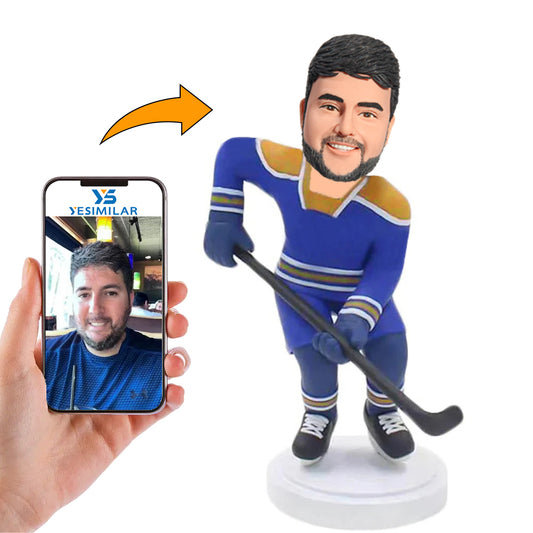 Male Blue Clothes Hockey Player Custom Bobbleheads