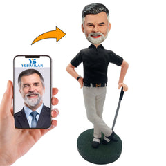 Black Shirt Golfer with Golf Bags Custom Bobbleheads