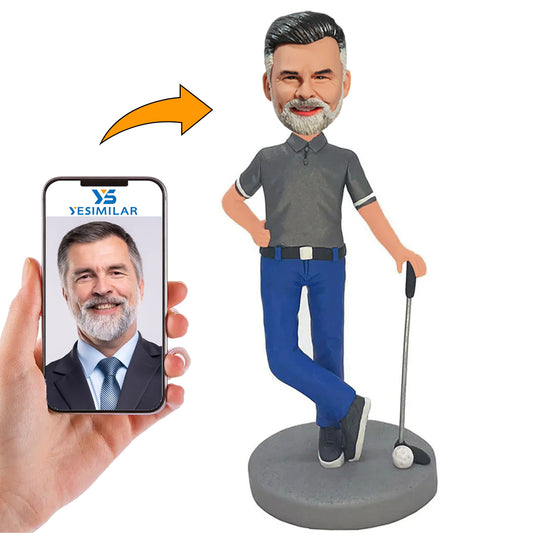 Grey Shirt Golfer Custom Bobbleheads Gifts for Him
