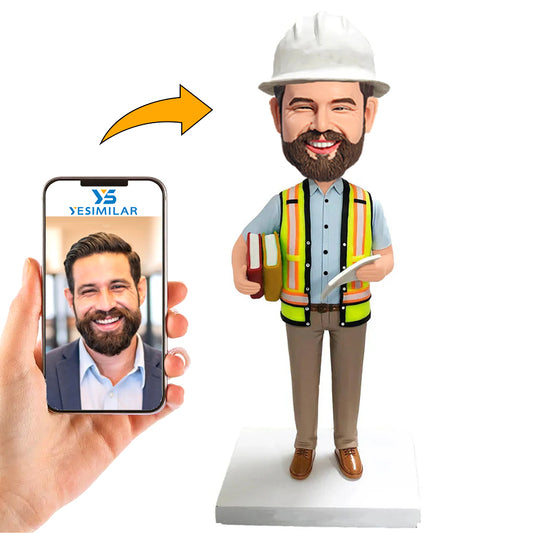 Construction Engineer Wearing Helmet Custom Bobbleheads Handcraft