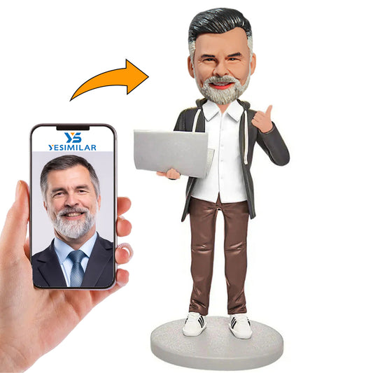 Business Man Holding Computer Custom Bobbleheads