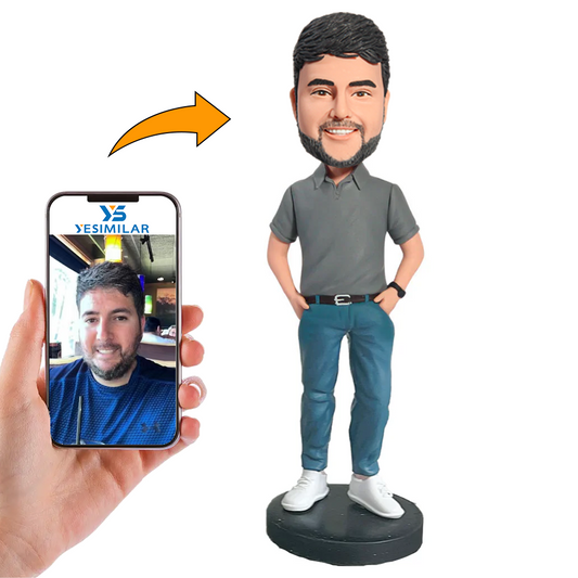 Handmade Grey Shirt Cool Casual Man Custom Bobbleheads