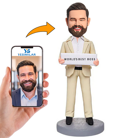 Beige Suit World's  Boss Custom Bobbleheads