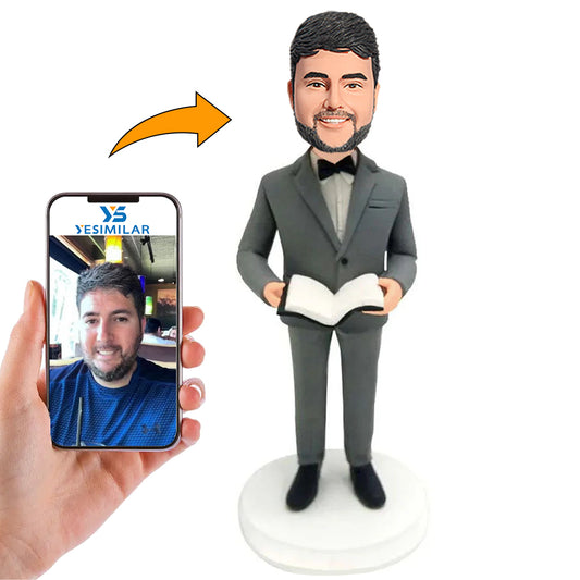 Male Teacher in Grey Jacket Custom Bobbleheads