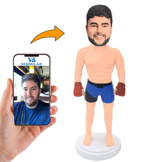 Male Boxer with Blue Boxing Pants Custom Bobbleheads