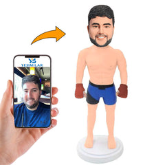 Male Boxer with Blue Boxing Pants Custom Bobbleheads