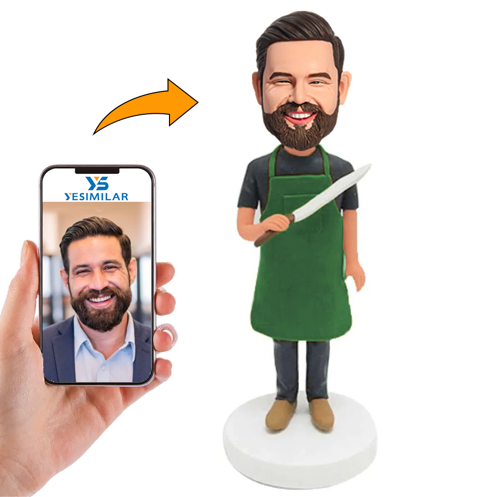 Handcraft Man Wearing Green Apron Custom Bobbleheads