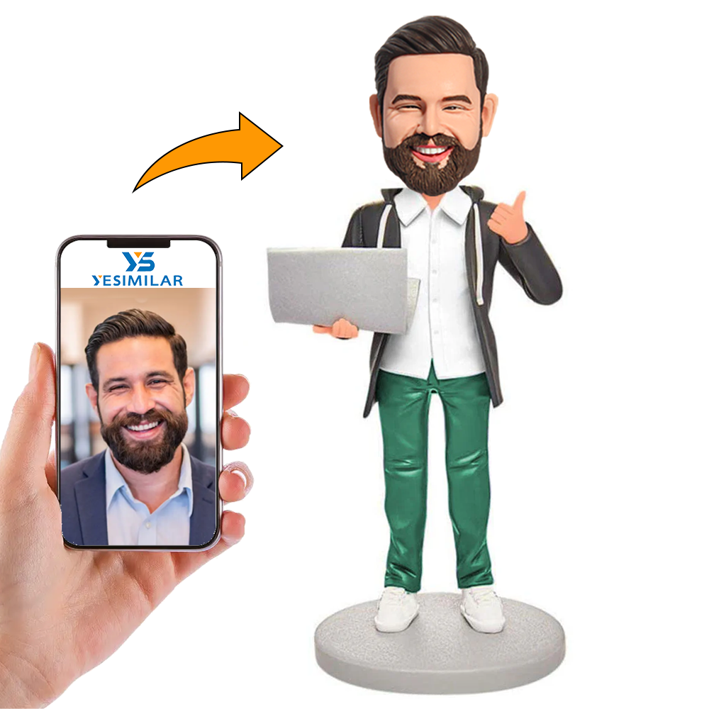 Handmade Man Holding Laptop Custom Bobbleheads