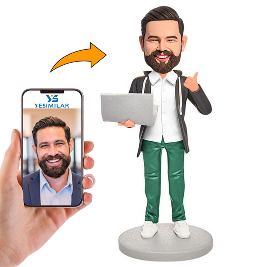 Handmade Man Holding Laptop Custom Bobbleheads