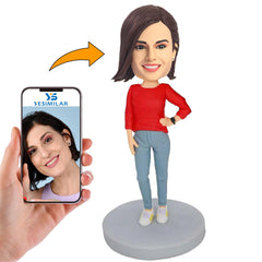Handcraft Red Clothes Female Custom Bobbleheadss