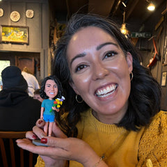 Handcraft Woman Holding Blue Surfboard Custom Bobbleheads