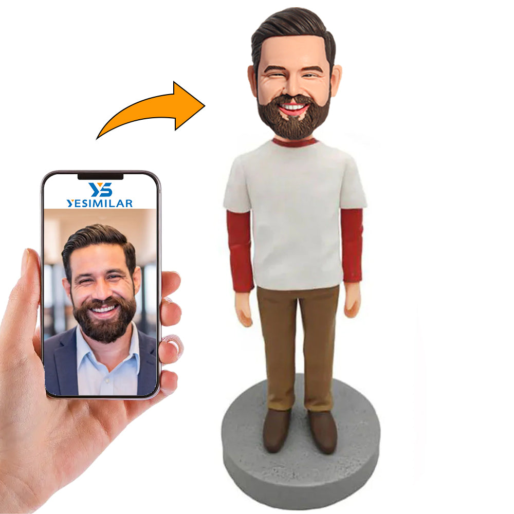 Casual Man in White Clothes Custom Bobbleheads