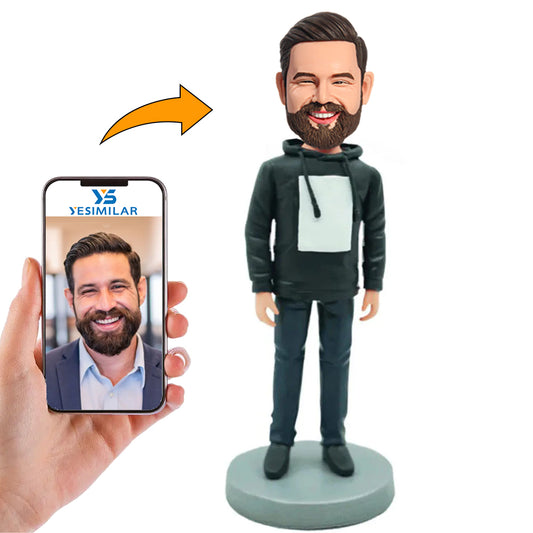 Casual Man in Black Hoodie Custom Bobbleheads