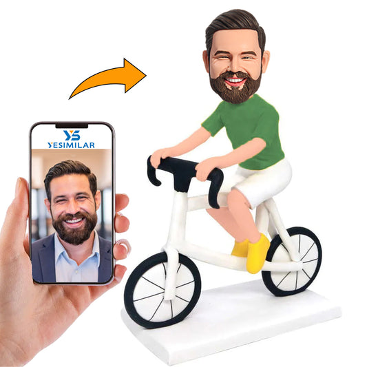 Green Shirt Man with Bicycle Custom Bobbleheads
