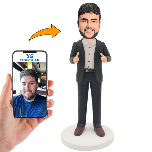 Thumbs Up with Both Hands Business Man Custom Bobbleheads