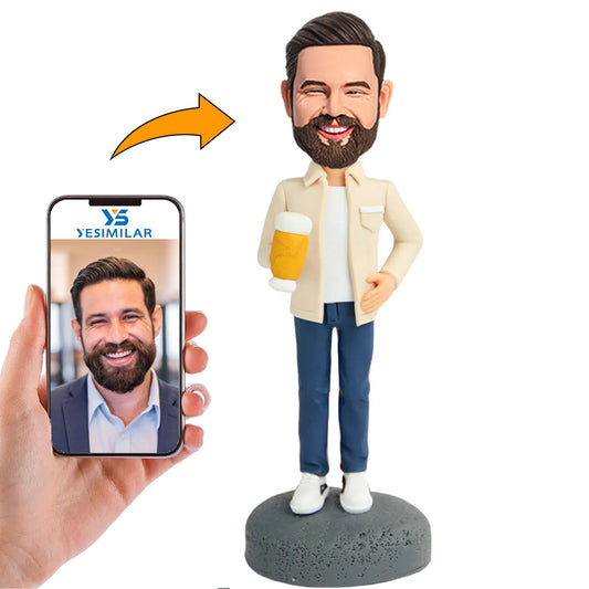 Casual Man Drinking Beer Custom Bobbleheads