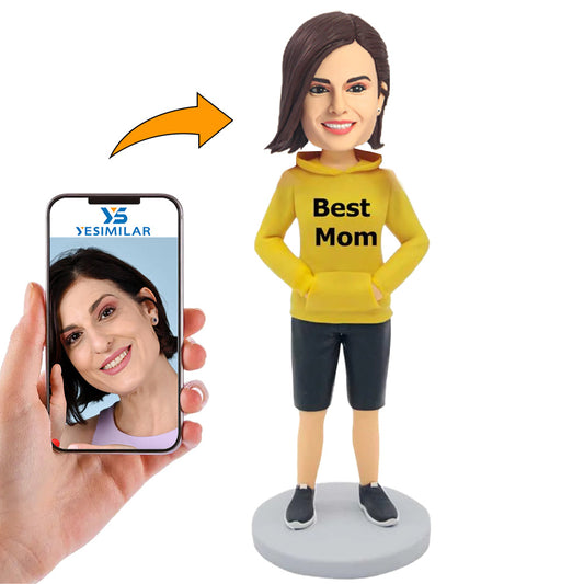 Handcraft Best Mom In Yellow Clothes Custom Bobbleheadss