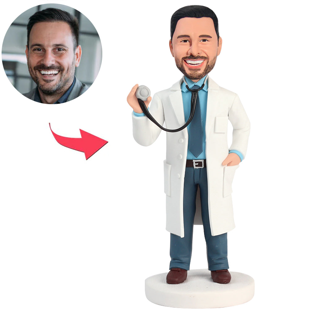 Handmade Doctor Holding Stethoscope Custom Bobbleheads