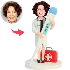 Handmade Female Doctor Holding Thermometer Custom Bobbleheads