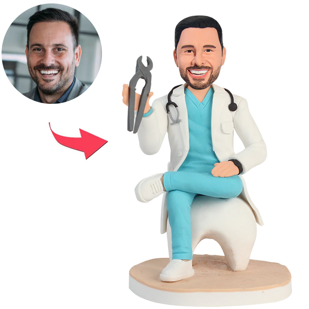 Handmade Dentist Sitting on Tooth Custom Bobbleheads