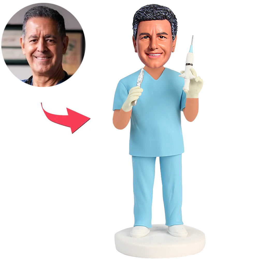 Handmade Doctor Holding Scalpel And Needle Custom Bobbleheads