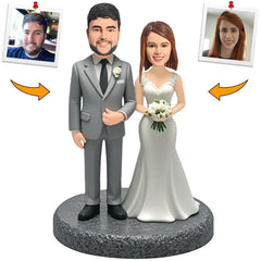 Wedding Couple with Flowers Custom Bobbleheads