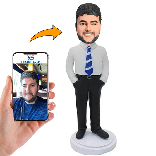 Business Man in Blue Tie Custom Bobbleheads