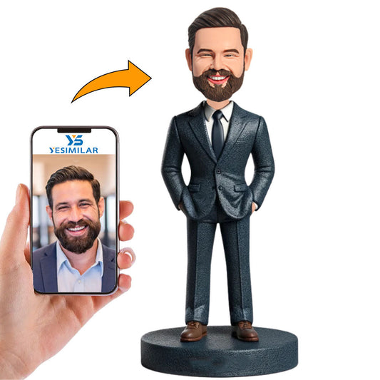 Dark Blue Grey Suit Business Man Custom Bobbleheads