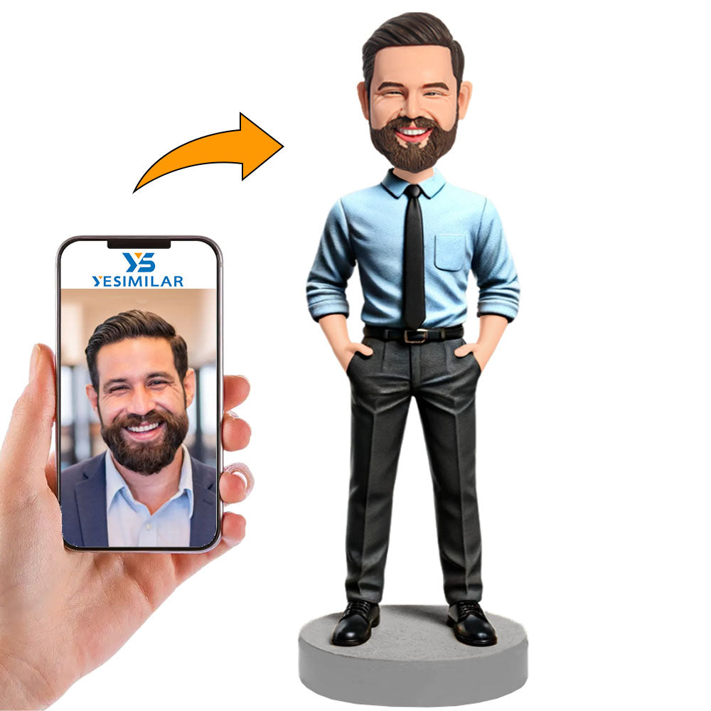 Blue Shirt Business Man Custom Bobbleheads