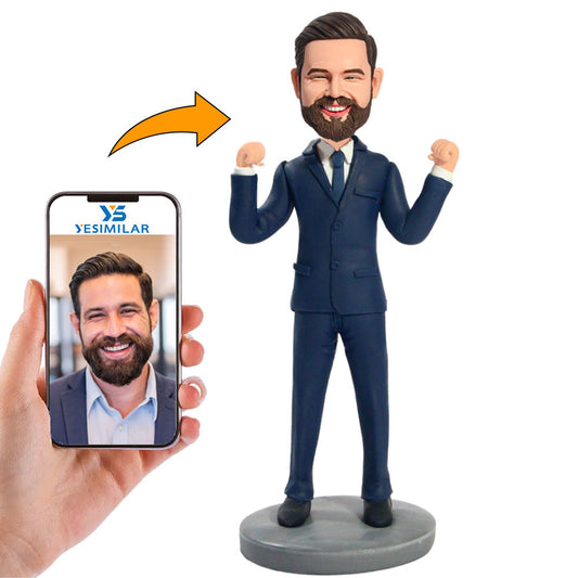 Fighting! Blue Suit Business Man Custom Bobbleheads