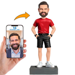 Red Short-sleeved Casual Men Custom Bobbleheads