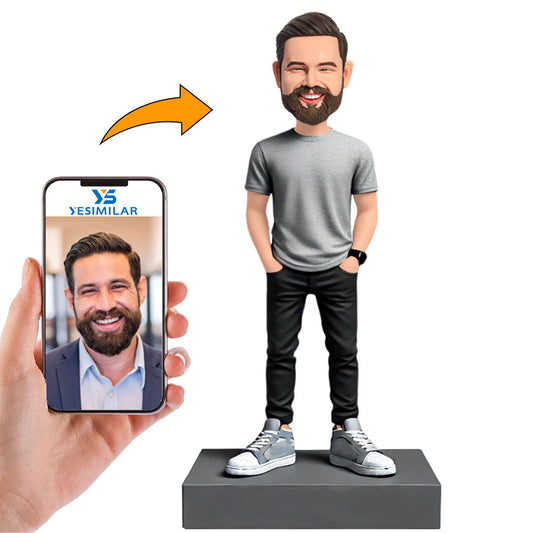 Casual Man Wearing Watch Custom Bobbleheads