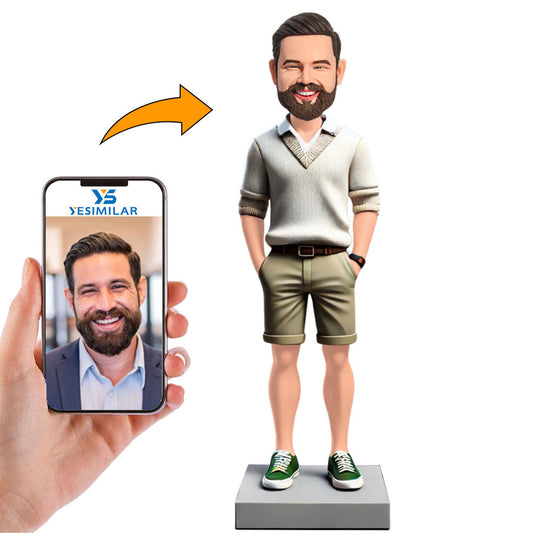 Casual Man in Shorts Custom Bobbleheads