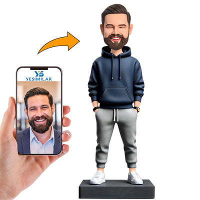 Custom Modern Man in Hoodies Bobblehead