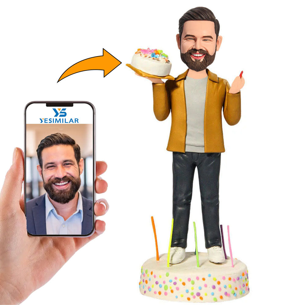 Birthday Gifts Man Holding Birthday Cake Custom Bobbleheads