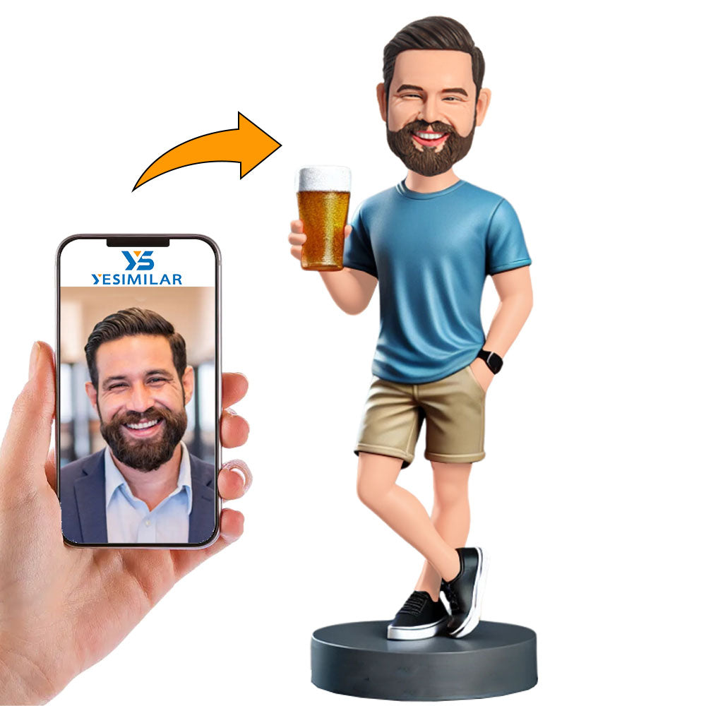 Casual Man Drinking Beer Custom Bobbleheads