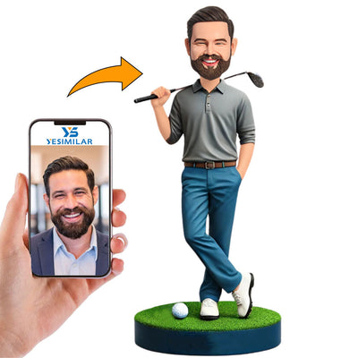 Grey T-shirt Golfer Custom Bobbleheads Gifts for Him