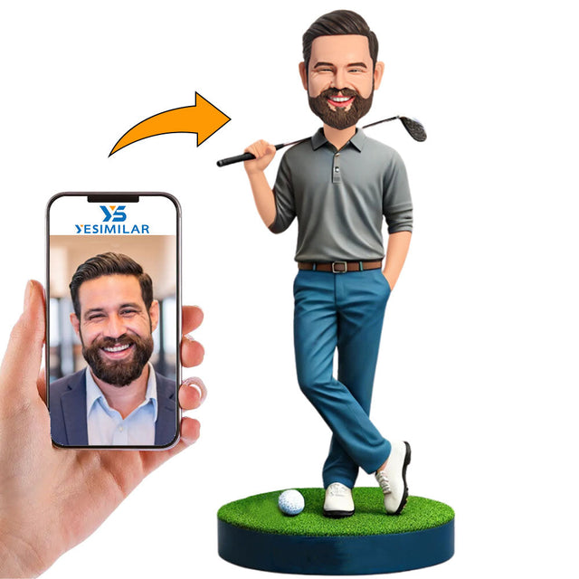 Custom Grey T-shirt Golfer Bobblehead