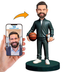 Dark Green Suit Basketball Coach Custom Bobbleheads