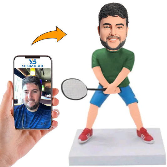 Man Playing Badminton Custom Bobbleheads Doll
