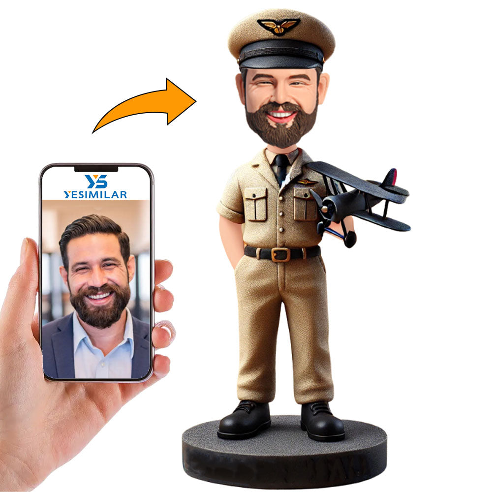 Air Force Pilot Holding Plane Custom Bobbleheads