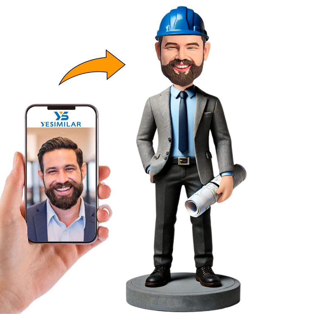 Construction Engineer Wearing a Hard Hat Holding Documents Custom Bobbleheads