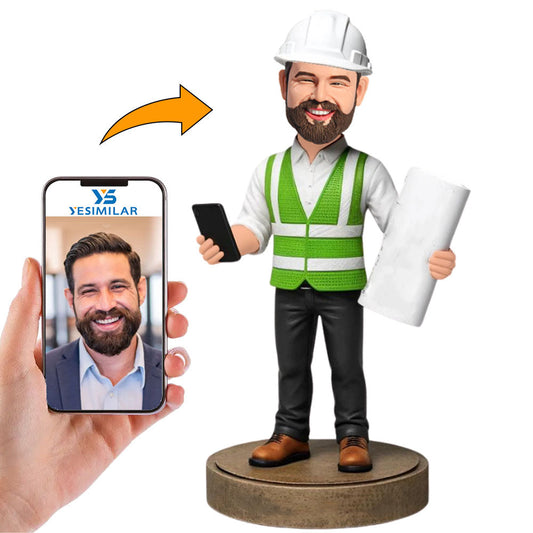 Engineer Wearing Hard Hat Holding Blueprints Custom Bobbleheads